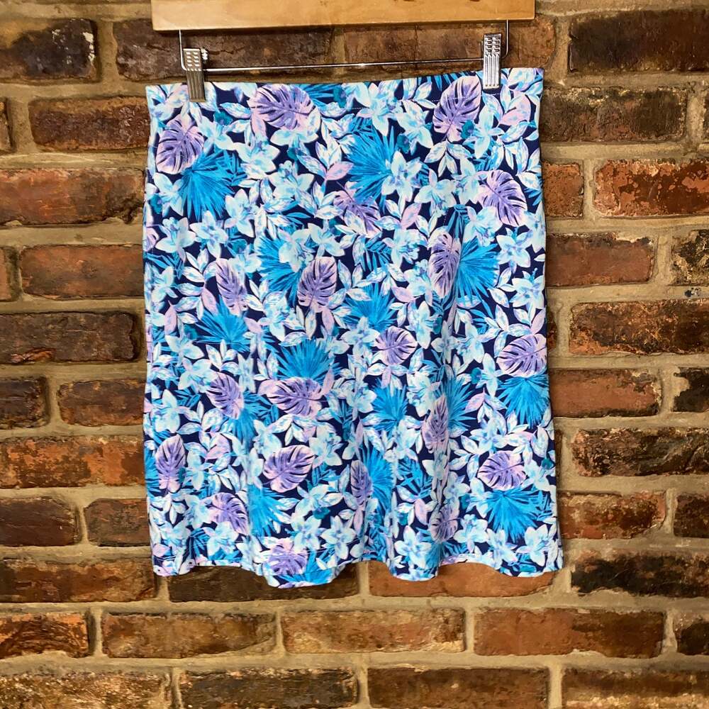 J. Jill Blue Floral Stretch Knit Pull-On Mini Skirt Women's Size XS